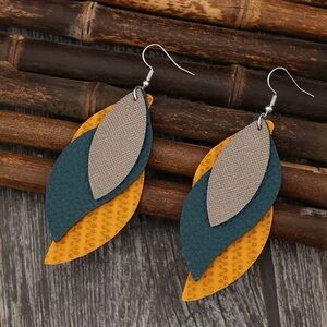 Elegant Multicolor Leaf Drop PU Leather Earrings